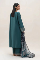 BEECHTREE-3PC DHANAK EMBROIDERED SHIRT WITH COURTRAI PRINTED SHAWL AND EMB TROUSER-ADR-4158