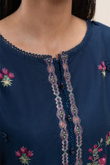 SAPPHIRE-3PC DHANAK EMBROIDERED SHIRT WITH COURTRAI WOOL PRINTED SHAWL AND TROUSER -ADR-4310