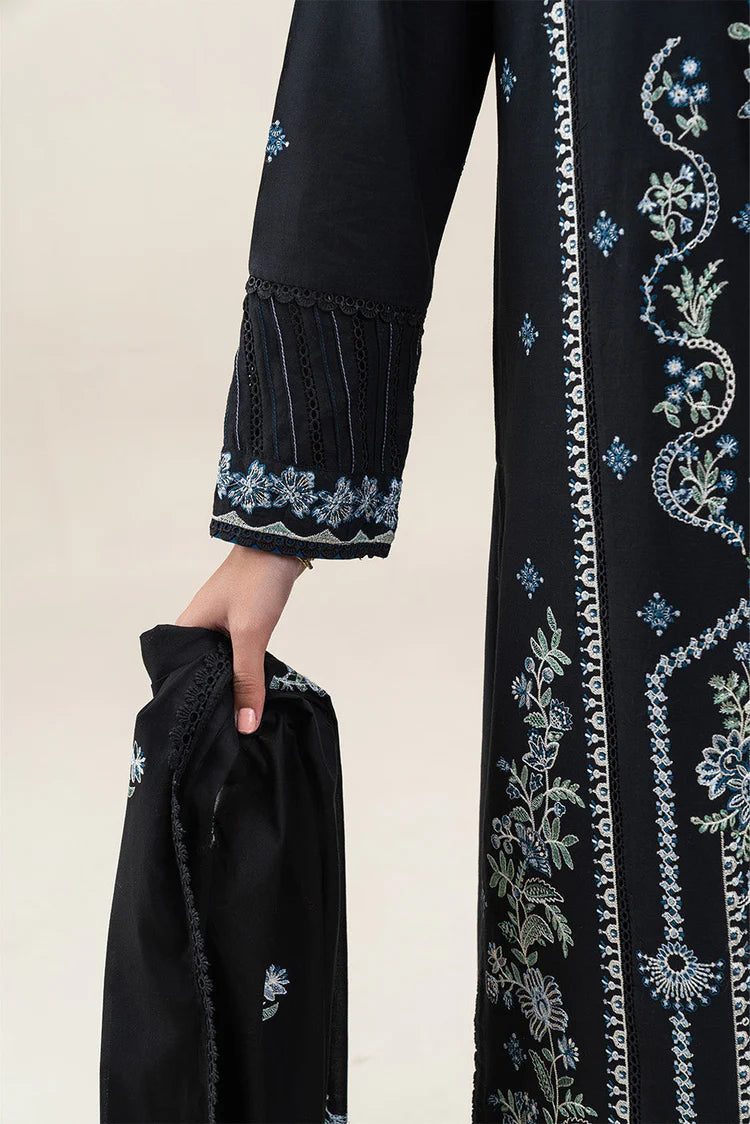 BEECHTREE-3PC KARANDI EMBROIDERED SHIRT WITH KHADDI NET EMBROIDERED DUPATTA AND EMB TROUSER-ADR-4258