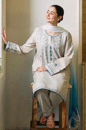 ZARA SHAHJAHAN- 3PC LAWN EMBROIDERED SHIRT WITH BAMBER CHIFFON PRINT DUPATTA-ADR-2742