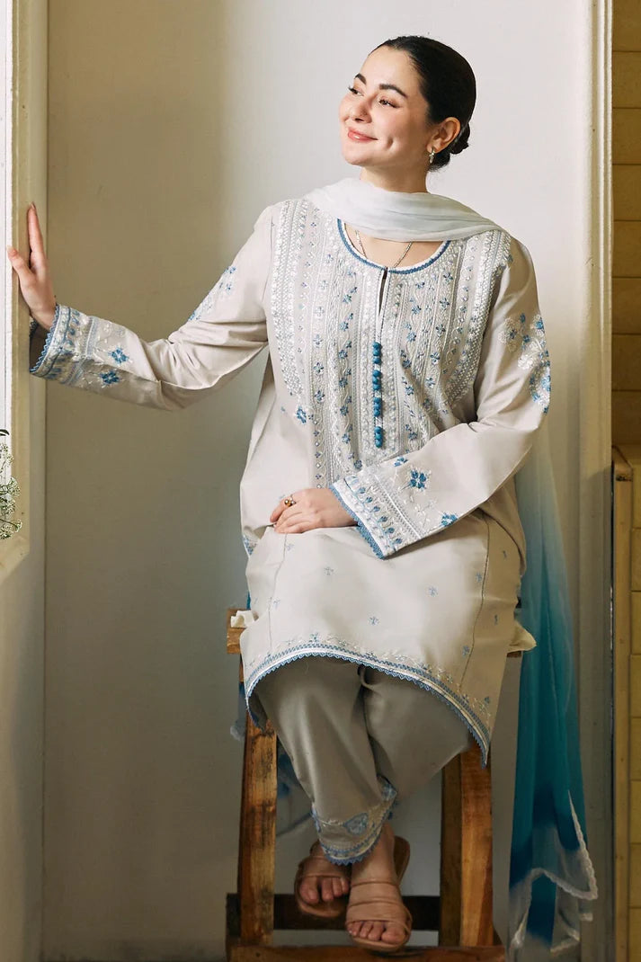 ZAHRA SHAHJAHAN- 3PC LAWN EMBROIDERED SHIRT WITH BAMBER CHIFFON PRINT DUPATTA-ADR-2742