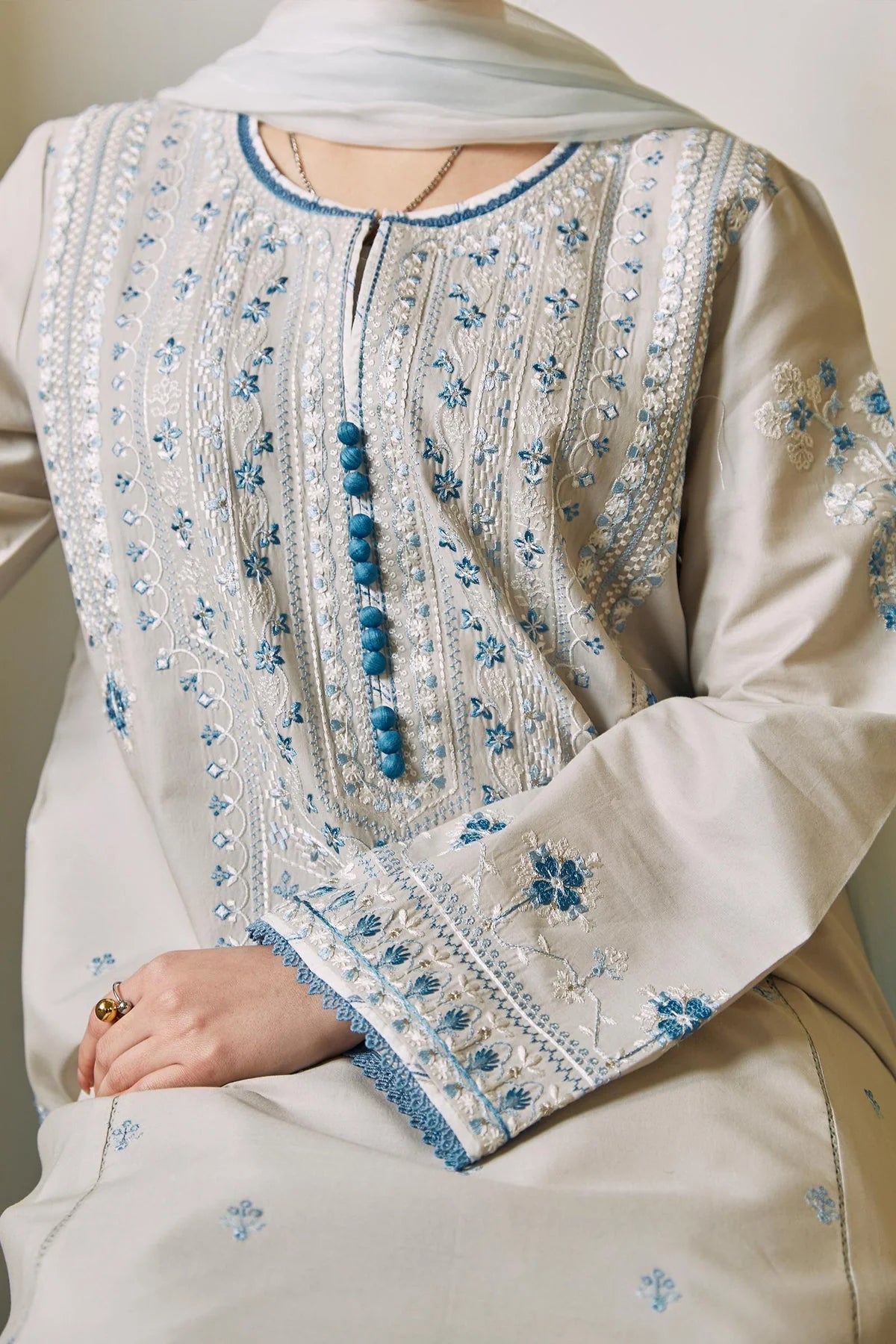 ZARA SHAHJAHAN- 3PC LAWN EMBROIDERED SHIRT WITH BAMBER CHIFFON PRINT DUPATTA-ADR-2742