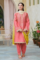 ZARA SHAHJAHAN- 3PC LAWN EMBROIDERED SHIRT WITH BAMBER CHIFFON PRINT DUPATTA-ADR-2742-PEACH