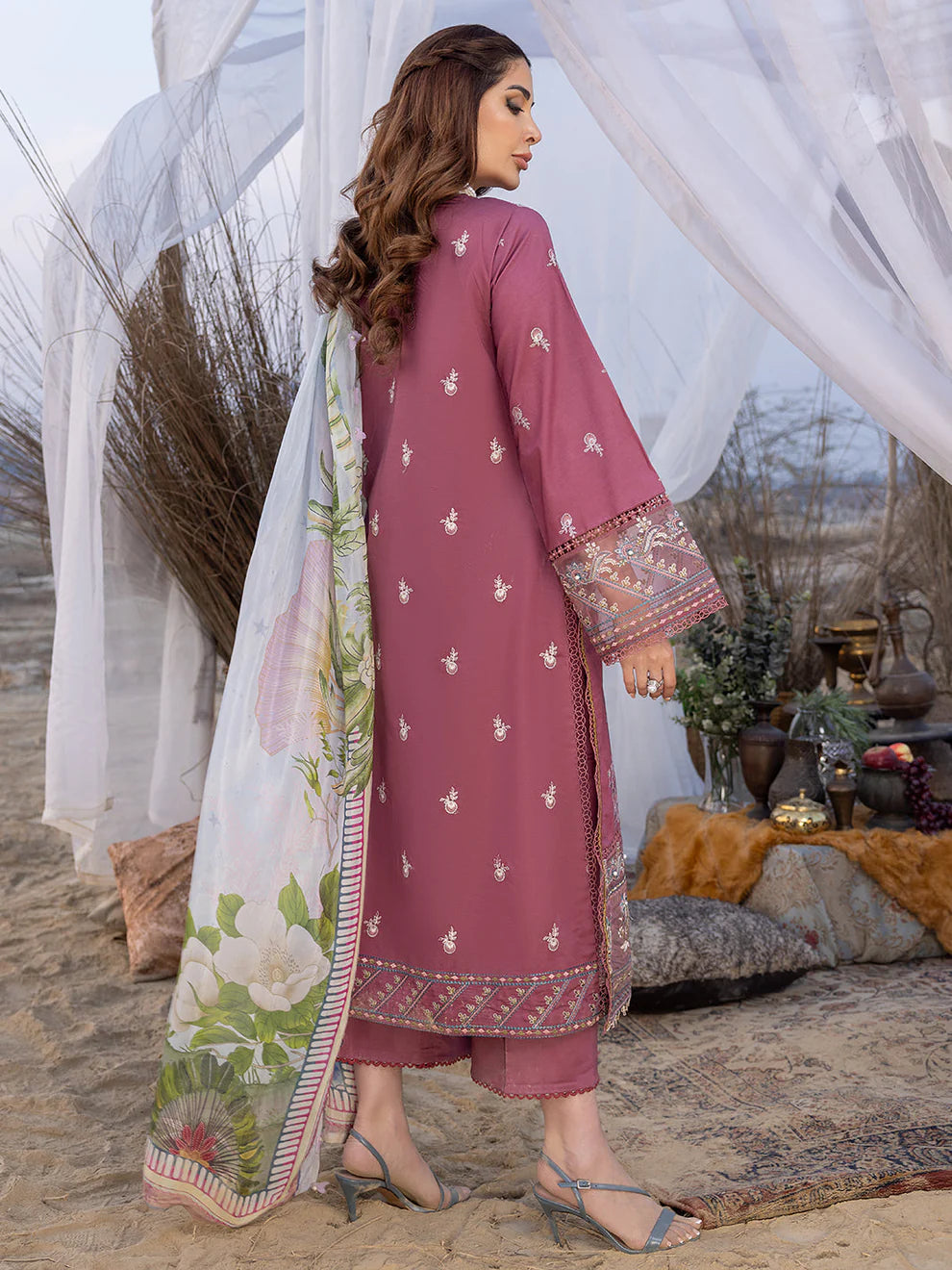 IZEL - 3PC DHANAK EMBROIDERED SHIRT WITH COUTURE SHAWAL AND TROUSER-ADR-3152