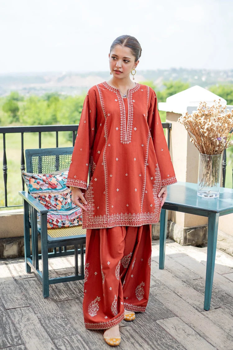 URGE-2PIECE DHANAK EMBROIDERED SHIRT WITH DHANAK EMB TROUSER-ADR-15020
