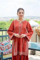 URGE-2PIECE DHANAK EMBROIDERED SHIRT WITH DHANAK EMB TROUSER-ADR-15020