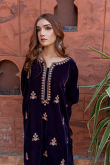 URGE - 2PC VELVET HEAVT EMBROIDERED SHIRT WITH VELEVT EMBROIDERED SLEEVES & VELVET TROUSER-ADR-D22 MICROO 9000