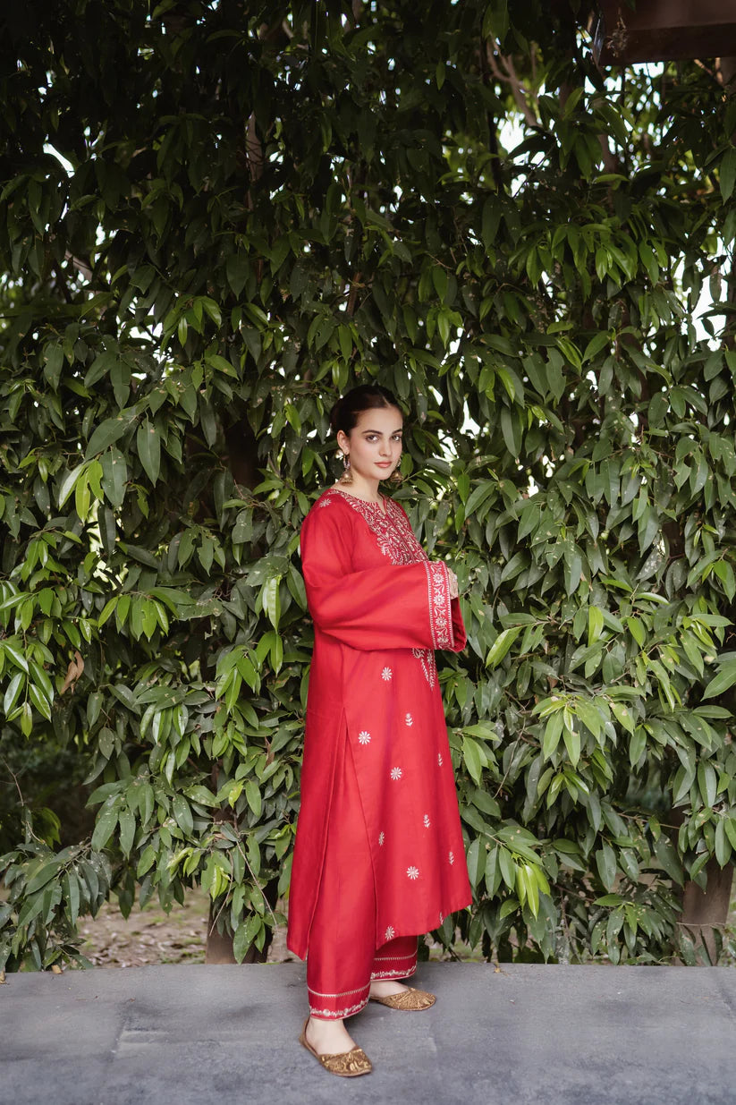 URGE-2PC DHANAK EMBROIDRED SHIRT WITH AND EMBROIDRED TROUSER-ADR-3331