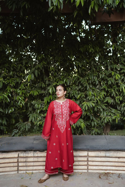 URGE-2PC DHANAK EMBROIDRED SHIRT WITH AND EMBROIDRED TROUSER-ADR-3331
