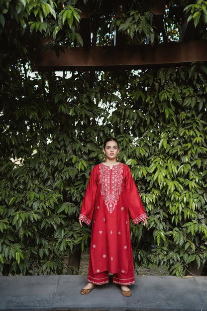 URGE-2PC DHANAK EMBROIDRED SHIRT WITH AND EMBROIDRED TROUSER-ADR-3331