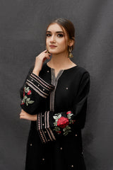 URGE-3PC DHANAK EMBROIDERED SHIRT WITH COUTRAI PRINTED SHAWL AND EMB TROUSER-ADR-4073