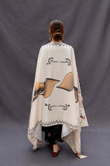 URGE-3PC DHANAK EMBROIDERED SHIRT WITH COUTRAI PRINTED SHAWL AND EMB TROUSER-ADR-4073