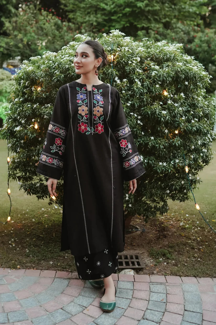 URGE-2PC DHANAK EMBROIDERED SHIRT WITH DHANAK EMB TROUSER-ADR-3327