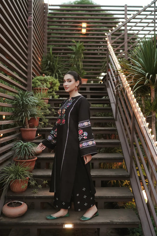 URGE-2PC DHANAK EMBROIDERED SHIRT WITH DHANAK EMB TROUSER-ADR-3327