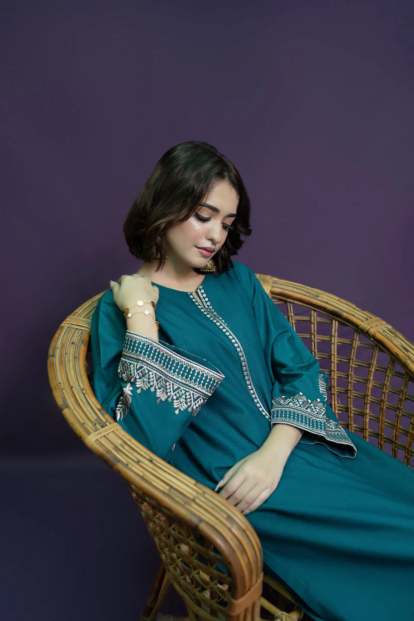 URGE-2PC DHANAK EMBROIDRED SHIRT WITH AND EMBROIDRED TROUSER-ADR-3321