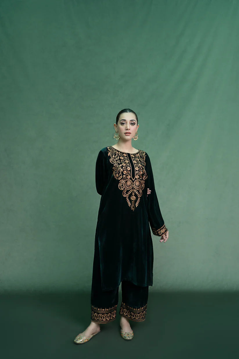 URGE - 2PC Velvet Heavy Embroidered Shirt With Velvet Heavy Embroidered Trouser -ADR-D20