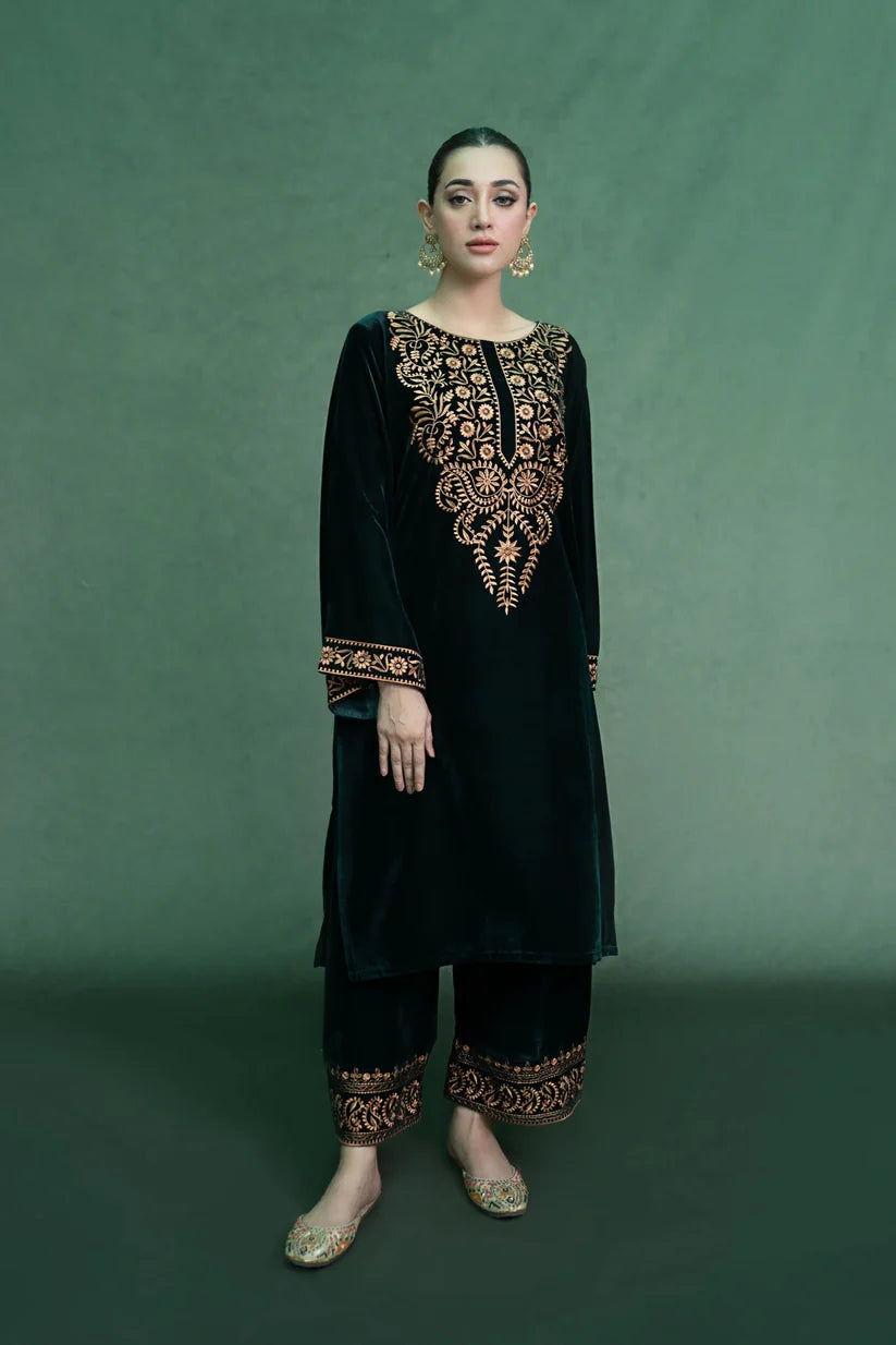 URGE - 2PC Velvet Heavy Embroidered Shirt With Velvet Heavy Embroidered Trouser -ADR-D20