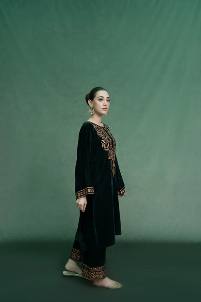 URGE - 2PC Velvet Heavy Embroidered Shirt With Velvet Heavy Embroidered Trouser -ADR-D20