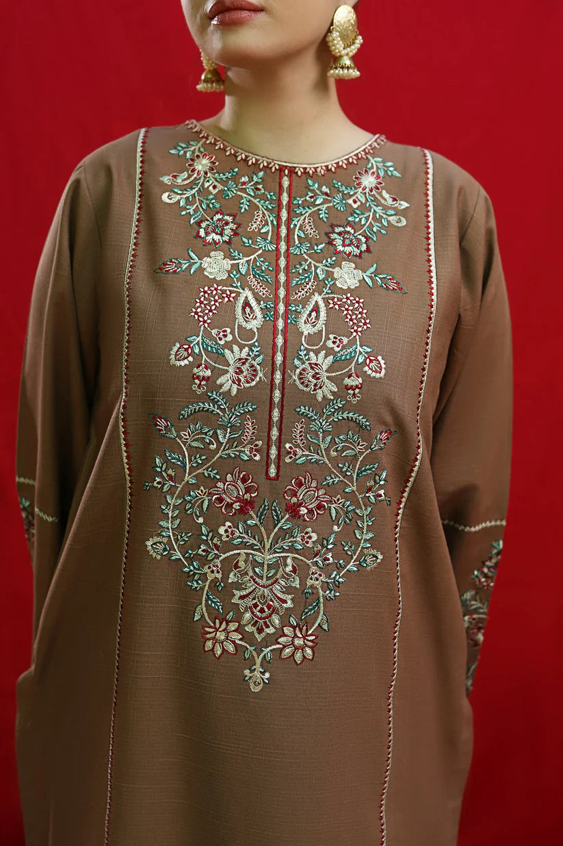 URGE-2PC DHANAK EMBROIDRED SHIRT WITH DHANAK EMBROIDRED TROUSER-ADR-3376