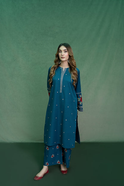 URGE-2PC DHANAK EMBROIDRED SHIRT WITH DHANAK EMBROIDRED TROUSER-ADR-101