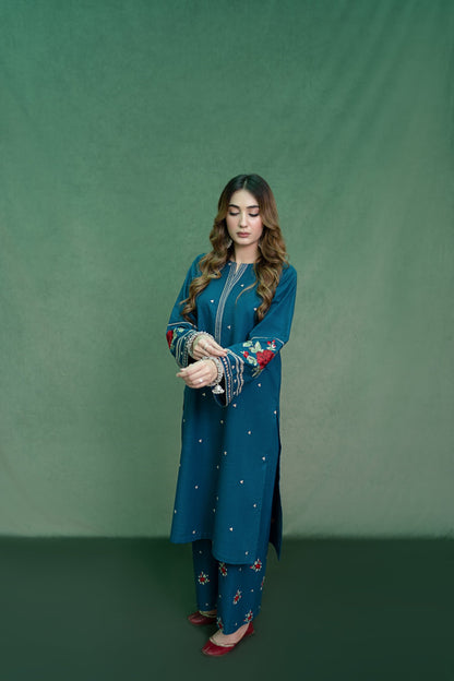 URGE-2PC DHANAK EMBROIDRED SHIRT WITH DHANAK EMBROIDRED TROUSER-ADR-101