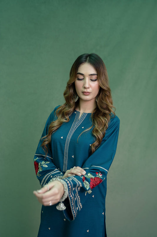 URGE-2PC DHANAK EMBROIDRED SHIRT WITH DHANAK EMBROIDRED TROUSER-ADR-101