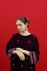 URGE-2PC VELVET EMBROIDERED SHIRT WITH VELEVT EMBROIDERED SLEEVES-ADR-D-19-MICROO-9000
