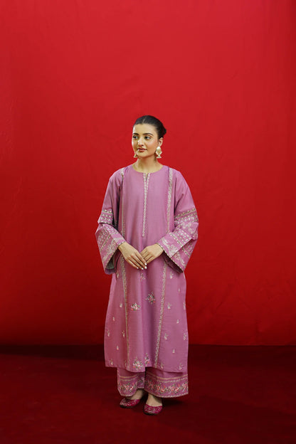 URGE-3PC KHADDAR EMBROIDRED SHIRT WITH WOOL PRINTED SHAWL & EMB TROUSER-ADR-3383