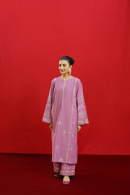 URGE-3PC KHADDAR EMBROIDRED SHIRT WITH WOOL PRINTED SHAWL & EMB TROUSER-ADR-3383
