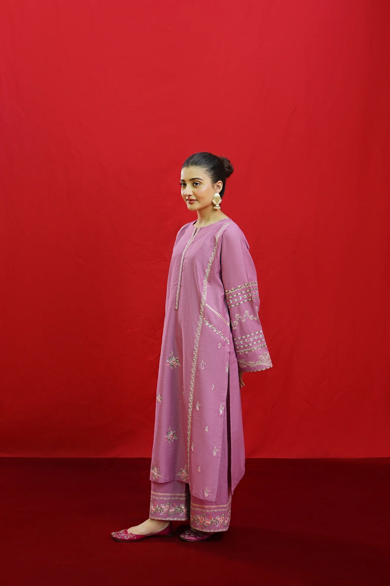 URGE-3PC KHADDAR EMBROIDRED SHIRT WITH WOOL PRINTED SHAWL & EMB TROUSER-ADR-3383