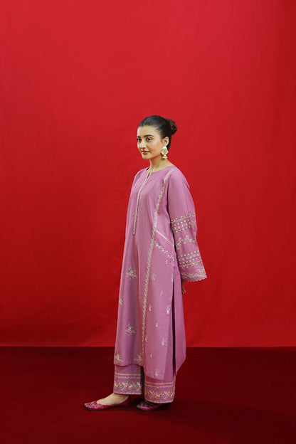 URGE-3PC KHADDAR EMBROIDRED SHIRT WITH WOOL PRINTED SHAWL & EMB TROUSER-ADR-3383