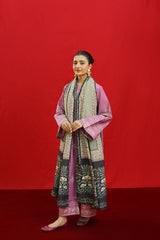URGE-3PC KHADDAR EMBROIDRED SHIRT WITH WOOL PRINTED SHAWL & EMB TROUSER-ADR-3383