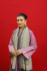 URGE-3PC KHADDAR EMBROIDRED SHIRT WITH WOOL PRINTED SHAWL & EMB TROUSER-ADR-3383