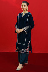 URGE -2PC Velvet Heavy Embroidered Shirt With Velvet Embroidered Sleeves-ADR-D23