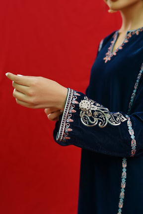 URGE -2PC Velvet Heavy Embroidered Shirt With Velvet Embroidered Sleeves-ADR-D23