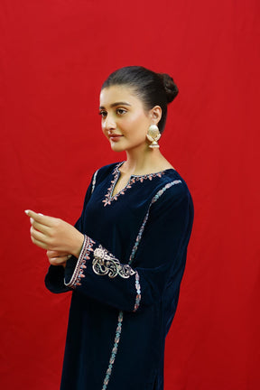 URGE -2PC Velvet Heavy Embroidered Shirt With Velvet Embroidered Sleeves-ADR-D23