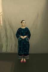 URGE-2PC VELVET EMBROIDERED SHIRT WITH VELEVT EMBROIDERED SLEEVES & TROUSER-ADR-D21