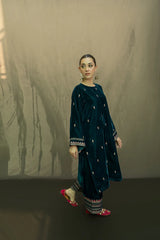URGE-2PC VELVET EMBROIDERED SHIRT WITH VELEVT EMBROIDERED SLEEVES & TROUSER-ADR-D21