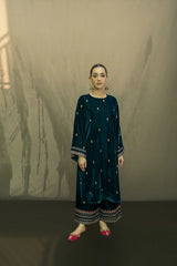 URGE-2PC VELVET EMBROIDERED SHIRT WITH VELEVT EMBROIDERED SLEEVES & TROUSER-ADR-D21