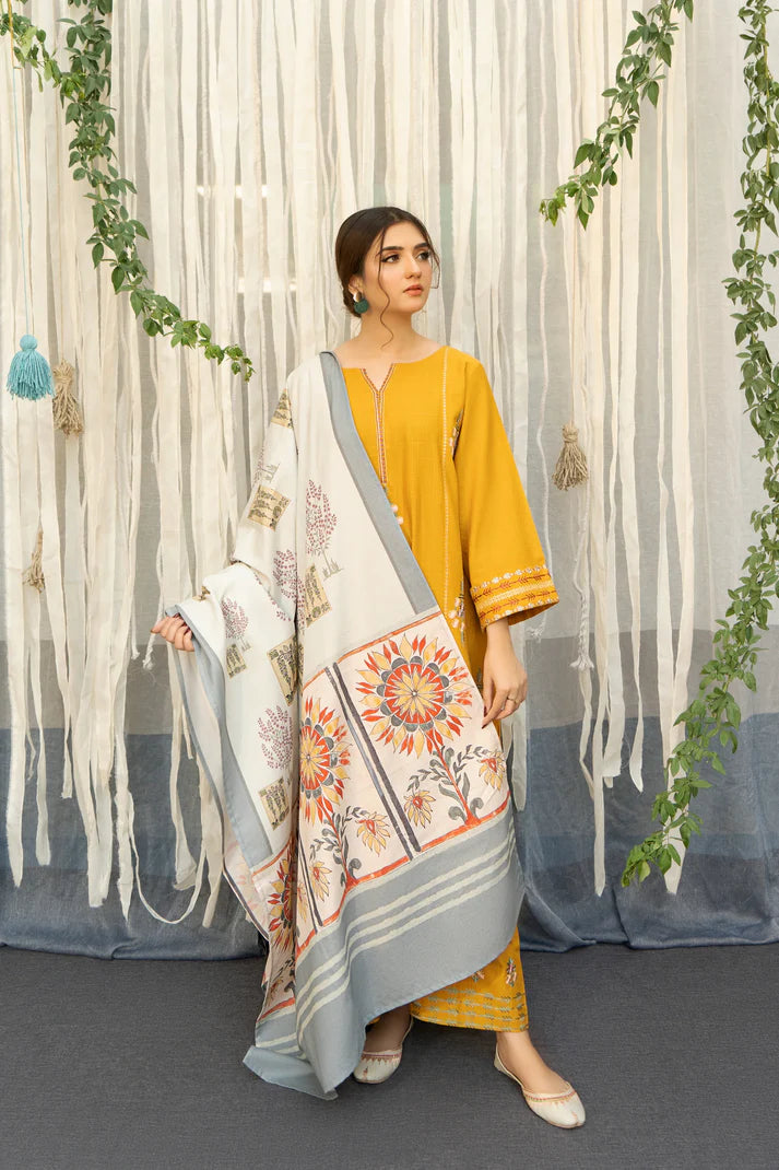 URGE- 3PC DHANAK EMBROIDERED WITH WOOL PRINT SHAWL -ARD-2690