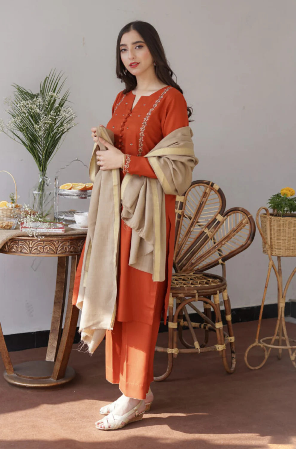 ASLING - 3PC DHANAK EMBROIDERED SHIRT DHANAK DUPATTA AND TROUSER-ADR-3185