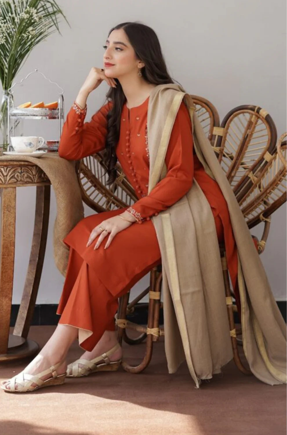 ASLING - 3PC DHANAK EMBROIDERED SHIRT DHANAK DUPATTA AND TROUSER-ADR-3185