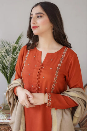 ASLING - 3PC DHANAK EMBROIDERED SHIRT DHANAK DUPATTA AND TROUSER-ADR-3185