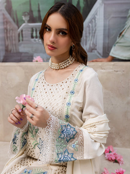 JAZMIN-3PC LAWN LASER EMBROIDERED SHIRT WITH LAWN LASER CUT EMBROIDERED READY TO WEAR DUPATTA-ADR-3650