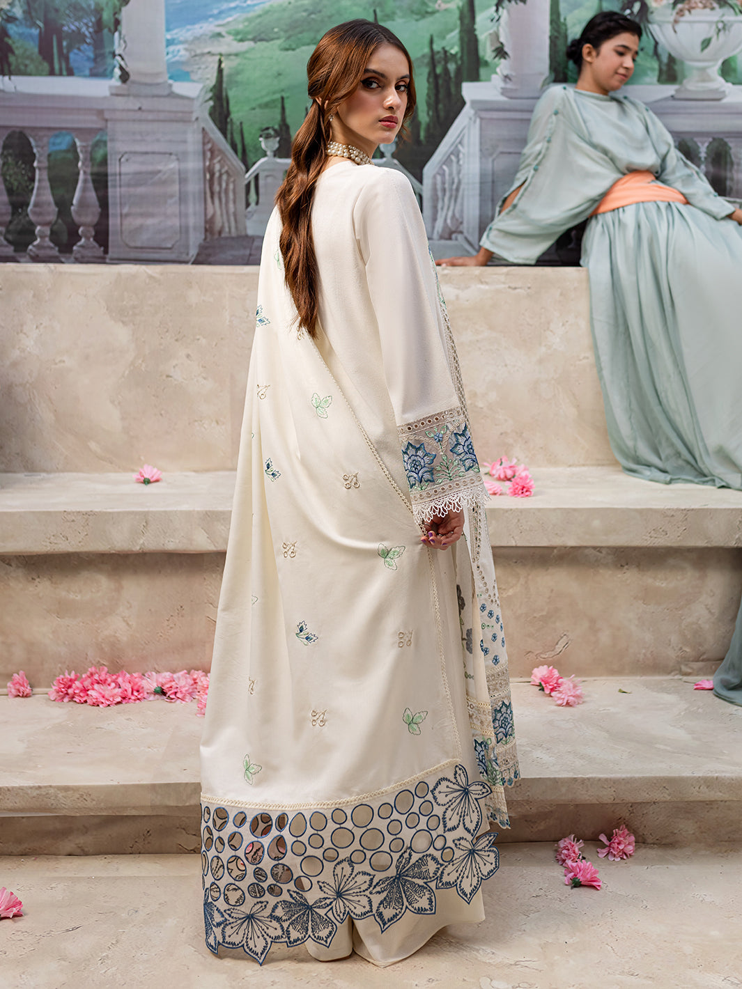 JAZMIN-3PC LAWN LASER EMBROIDERED SHIRT WITH LAWN LASER CUT EMBROIDERED READY TO WEAR DUPATTA-ADR-3650