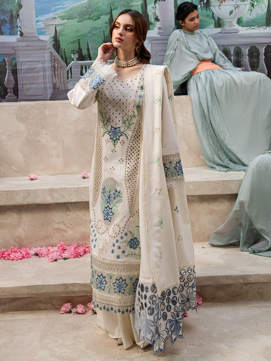 JAZMIN-3PC LAWN LASER EMBROIDERED SHIRT WITH LAWN LASER CUT EMBROIDERED READY TO WEAR DUPATTA-ADR-3650