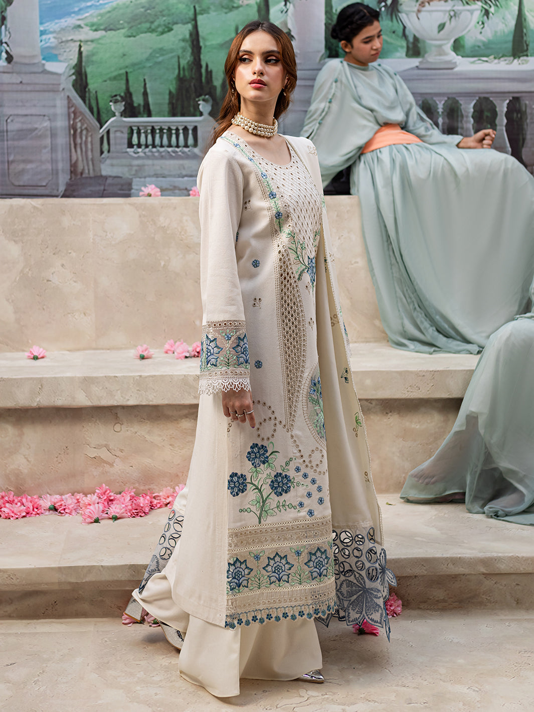 JAZMIN-3PC LAWN LASER EMBROIDERED SHIRT WITH LAWN LASER CUT EMBROIDERED READY TO WEAR DUPATTA-ADR-3650