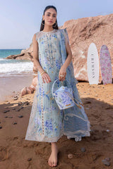 CRIMSON-3PC LAWN PRINTED EMB SHIRT WITH SILK PRINTED EMB DUPATTA AND TROUSER-ADR-026