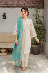 ASLING - 3PC DHANAK EMBROIDERED SHIRT WITH COUTURE WOOL PRINT SHAWL AND TROUSER-ADR-3116