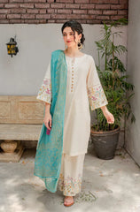 ASLING - 3PC DHANAK EMBROIDERED SHIRT WITH COUTURE WOOL PRINT SHAWL AND TROUSER-ADR-3116